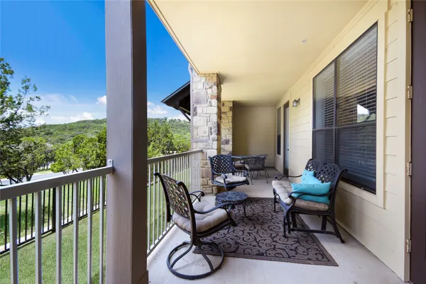 a building outdoor space with patio furniture