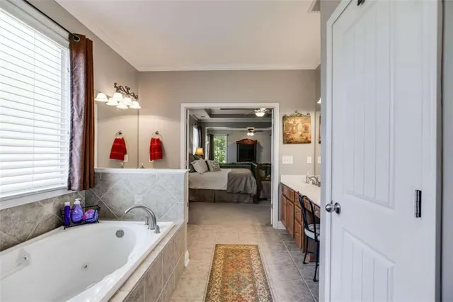 a view of an outdoor space with furniture and umbrella