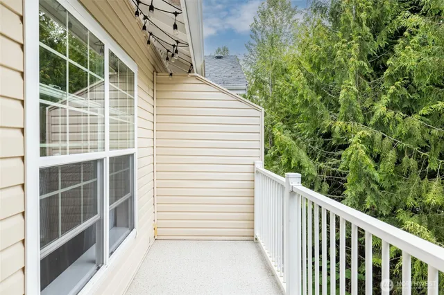 a view of a balcony with outside space