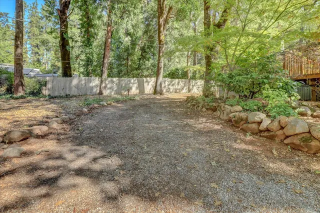a view of a city with lush green forest