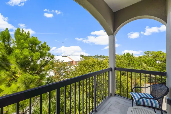 a view of a balcony with an outdoor space