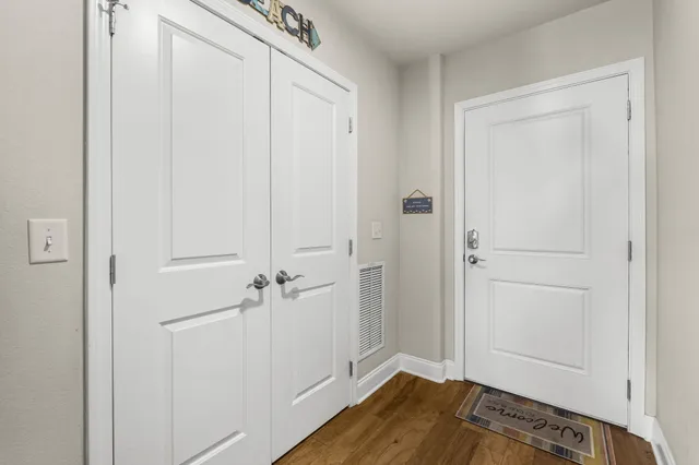 a view of bedroom with hardwood floor