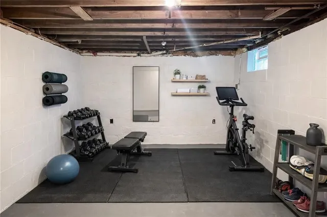 a view of a room with racks on the wall