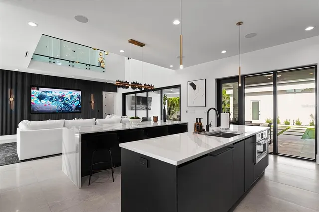 a kitchen with lots of counter top space
