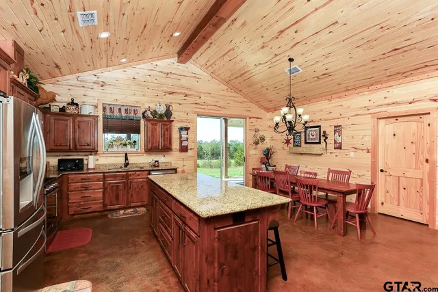 a kitchen with lots of counter top space