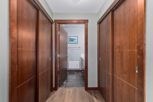 a view of a bathroom from the hallway