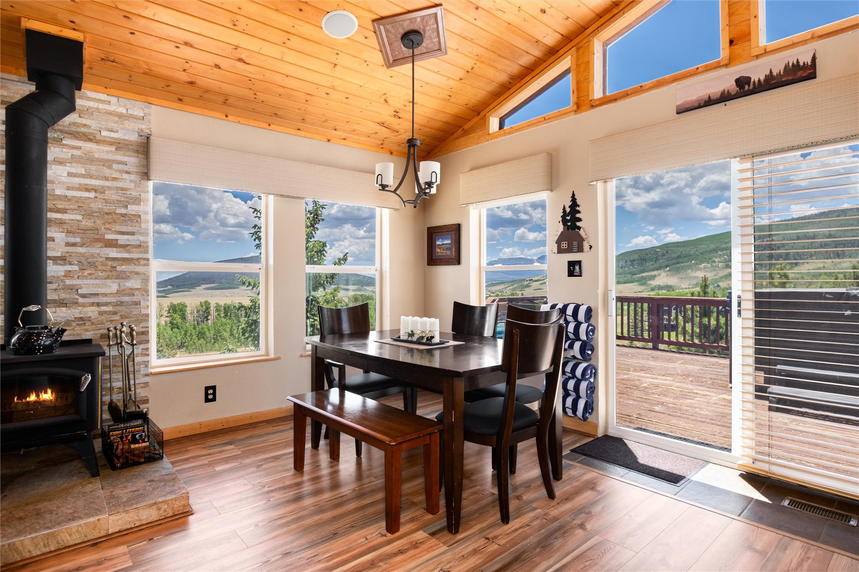 1301 Sheep Ridge Road Fairplay, CO 80440 - Photo 15 of 49 Vaulted wood-paneled ceiling with exposed beams