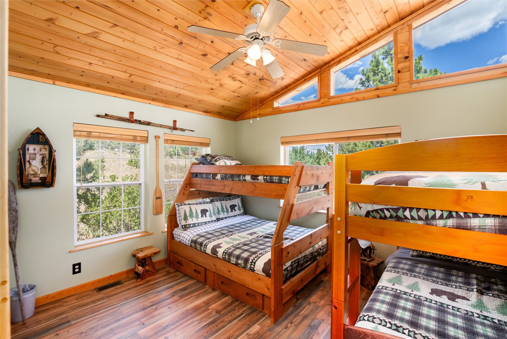 1301 Sheep Ridge Road Fairplay, CO 80440 - Photo 31 of 49 Wood-finish flooring with light green walls and a natural wood plank ceiling