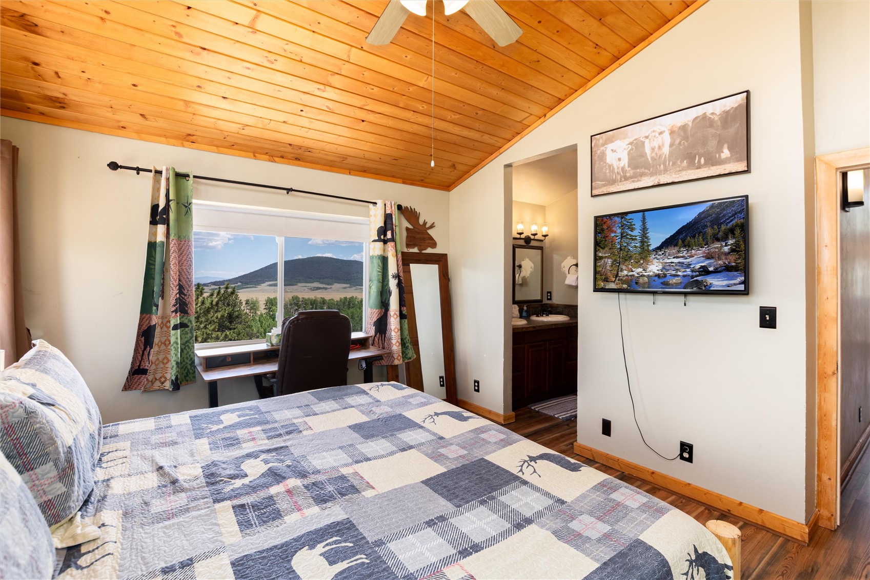 1301 Sheep Ridge Road Fairplay, CO 80440 - Photo 34 of 49 Vaulted wood-paneled ceiling with a ceiling fan