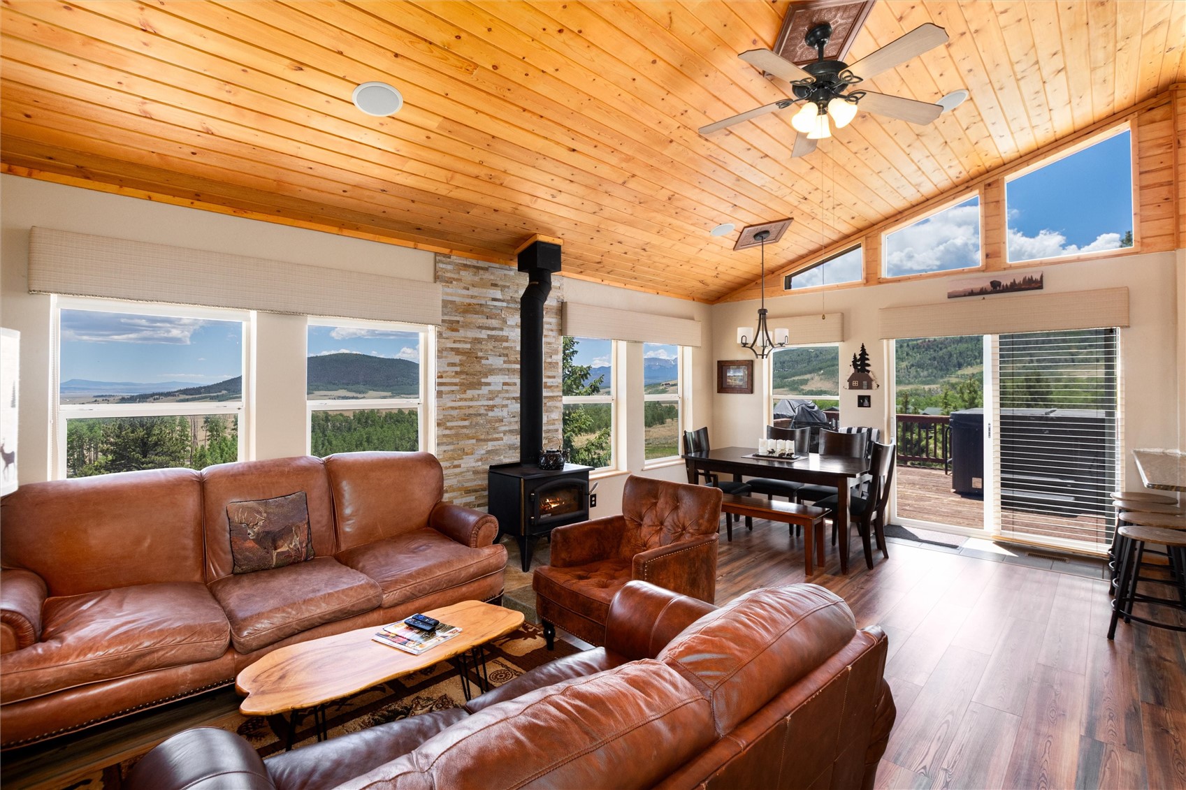 1301 Sheep Ridge Road Fairplay, CO 80440 - Photo 9 of 49 Vaulted wood-paneled ceiling with a central ceiling fan
