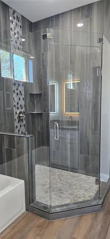 a bathroom with a shower