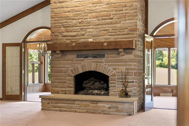 a living room with a fireplace in it