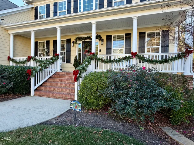 a view of a porch with wooden floor
