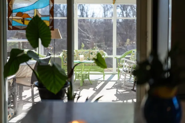 a view of a glass door