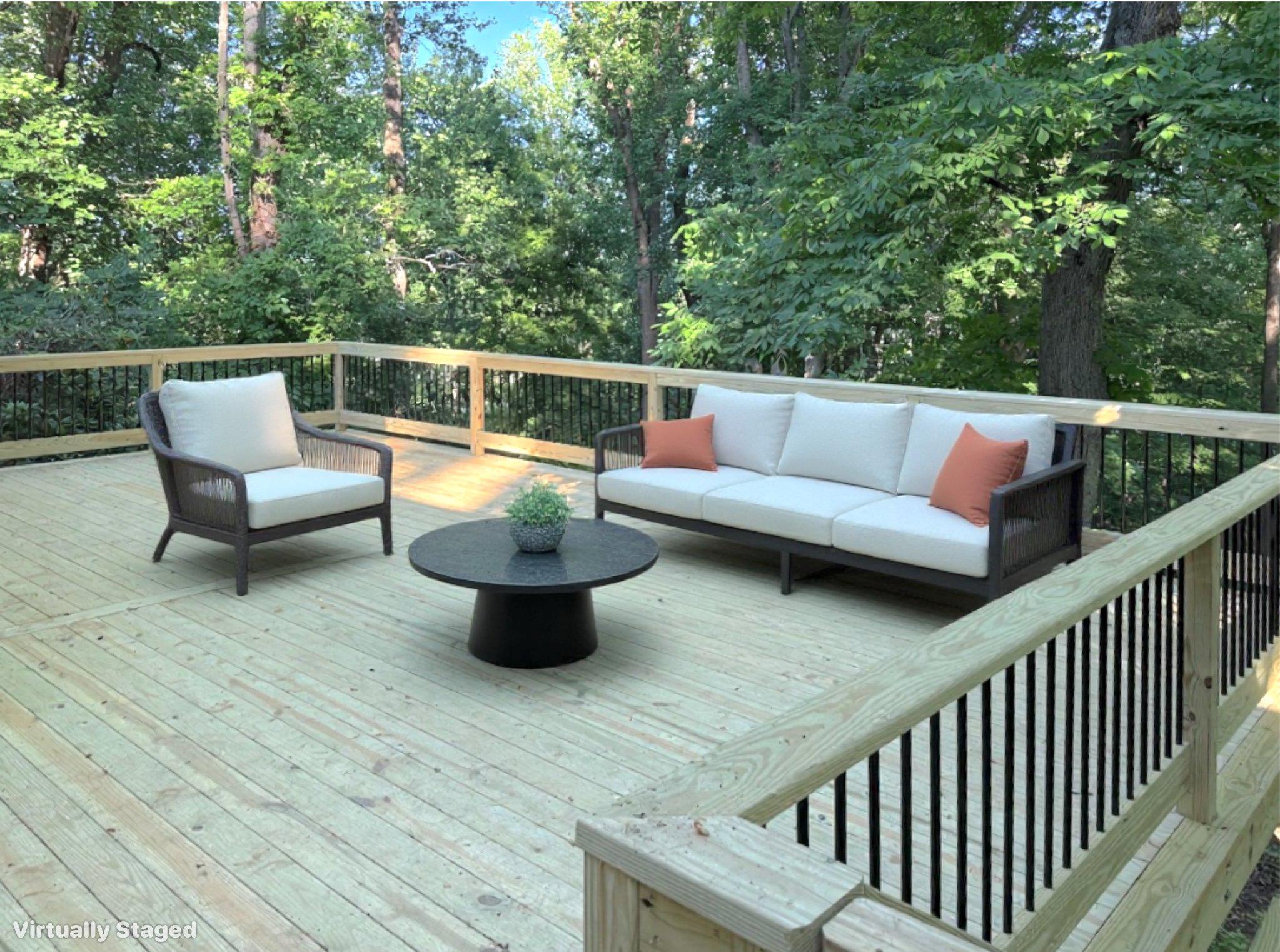 9006 Sidehill Road Ellicott City, MD 21042 - Photo 48 of 53 Serene deck nestled in lush greenery. VirtualStage