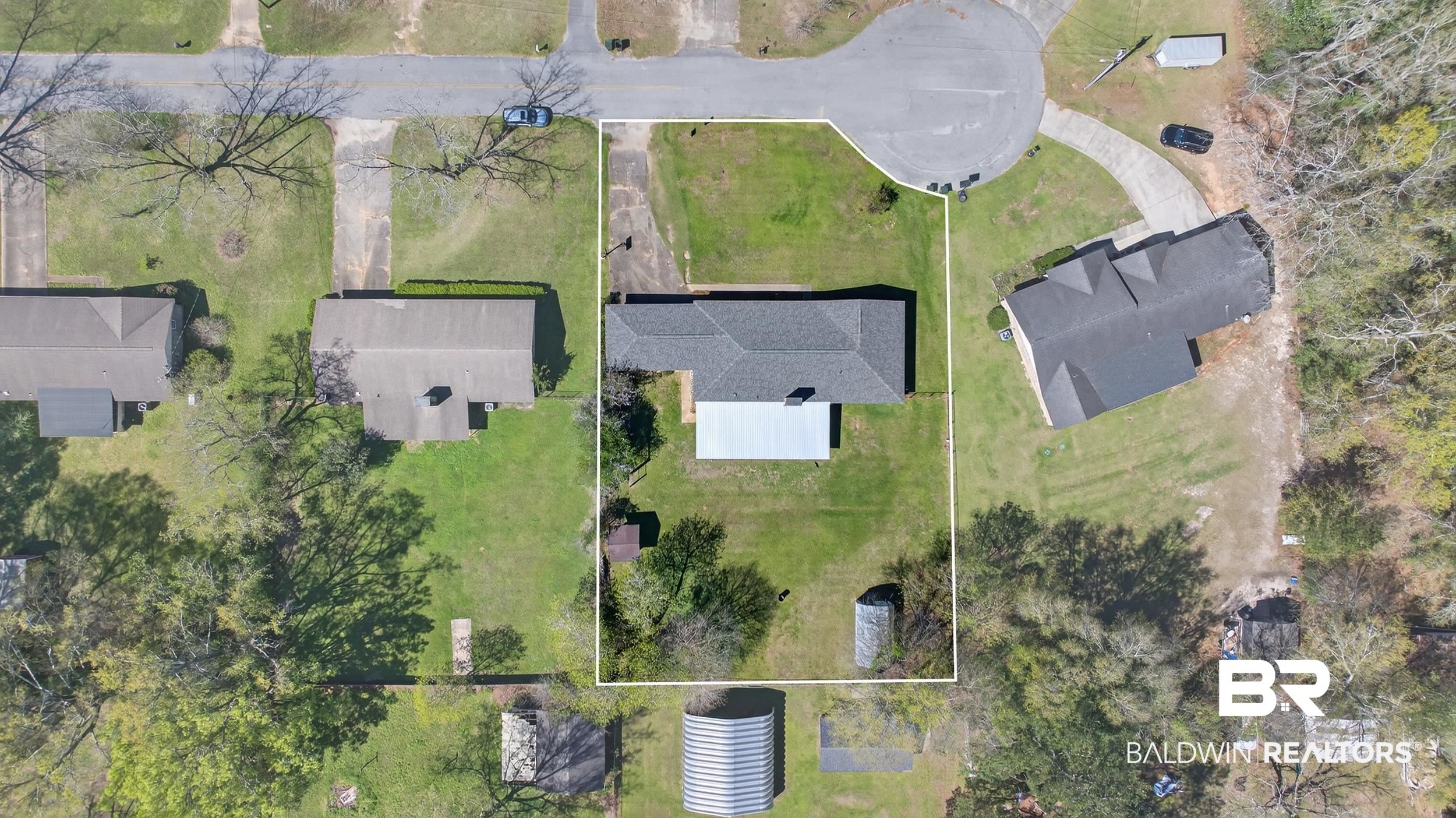 46006 Pecan Lane Bay Minette, AL 36507 - Photo 39 of 40 Aerial view of property and surrounding area featuring property parcel outlined