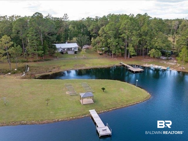 4650 Wiggins Lane Wilmer, AL 36587 - Photo 60 of 66 Bird's eye view of a nearby body of water and a heavily wooded area