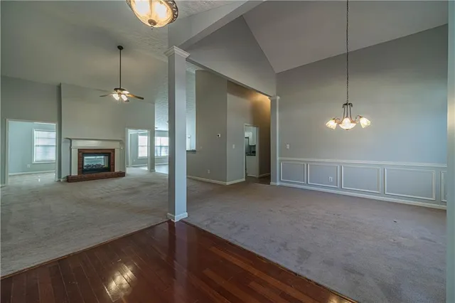 a view of a livingroom with a fireplace