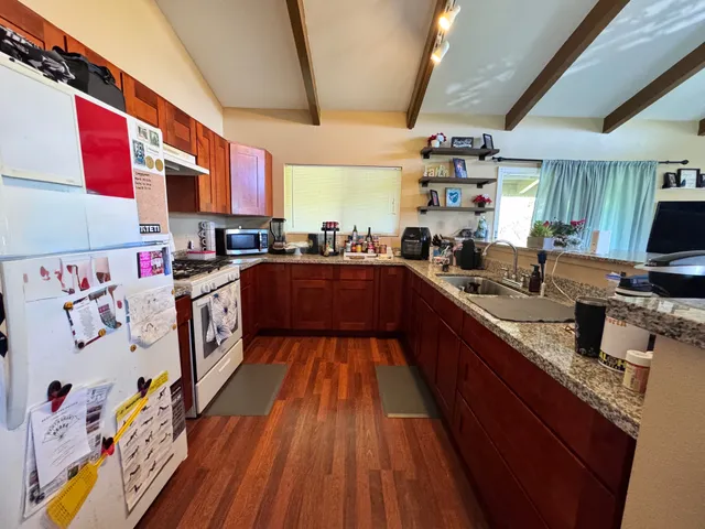 a kitchen with lots of counter top space