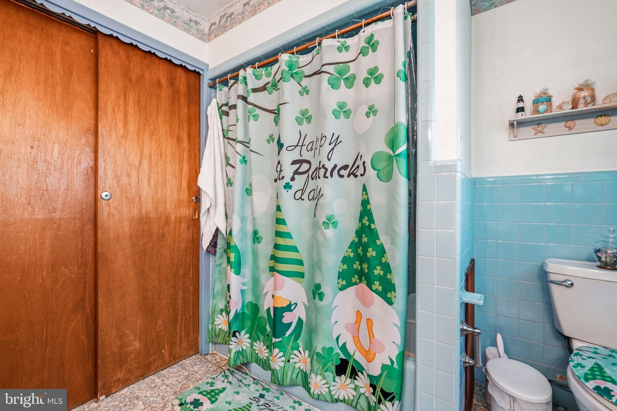 300 Delaware Avenue Riverside, NJ 08075 - Photo 32 of 86 a bathroom with a toilet and a shower curtain