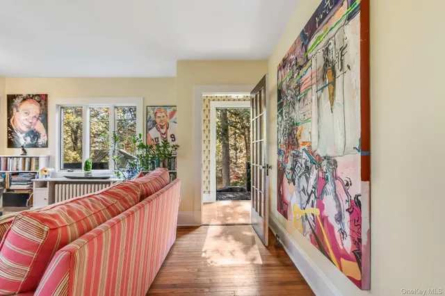 a room with furniture and stairs