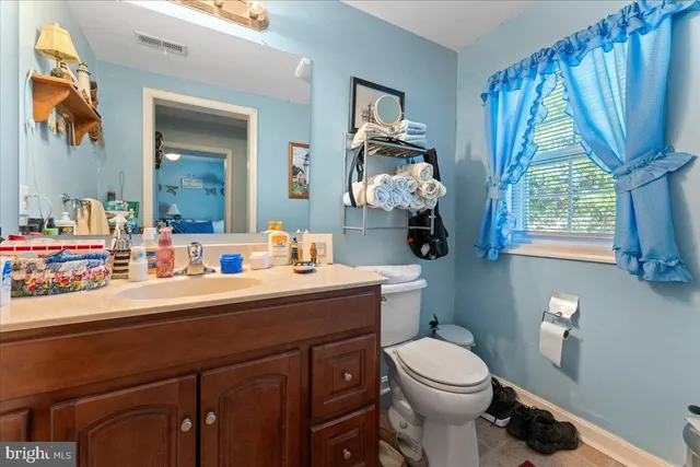 a bathroom with a sink a toilet and a mirror