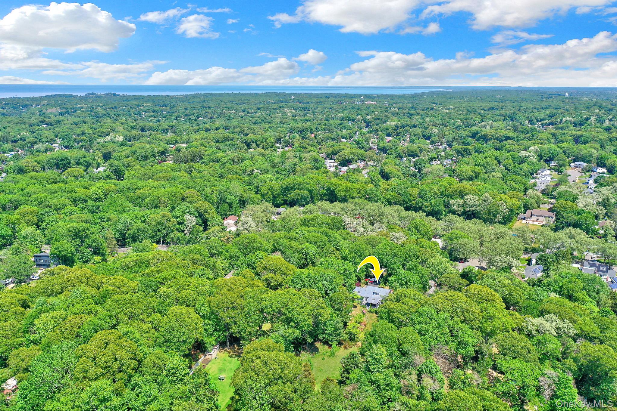 100 Elwood Road Northport, NY 11768 - Photo 35 of 39 Expansive aerial landscape highlighting a property nestled within a dense canopy of mature trees