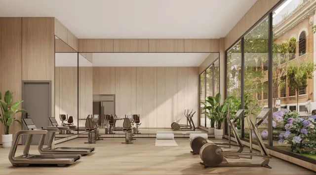 a living room with patio furniture