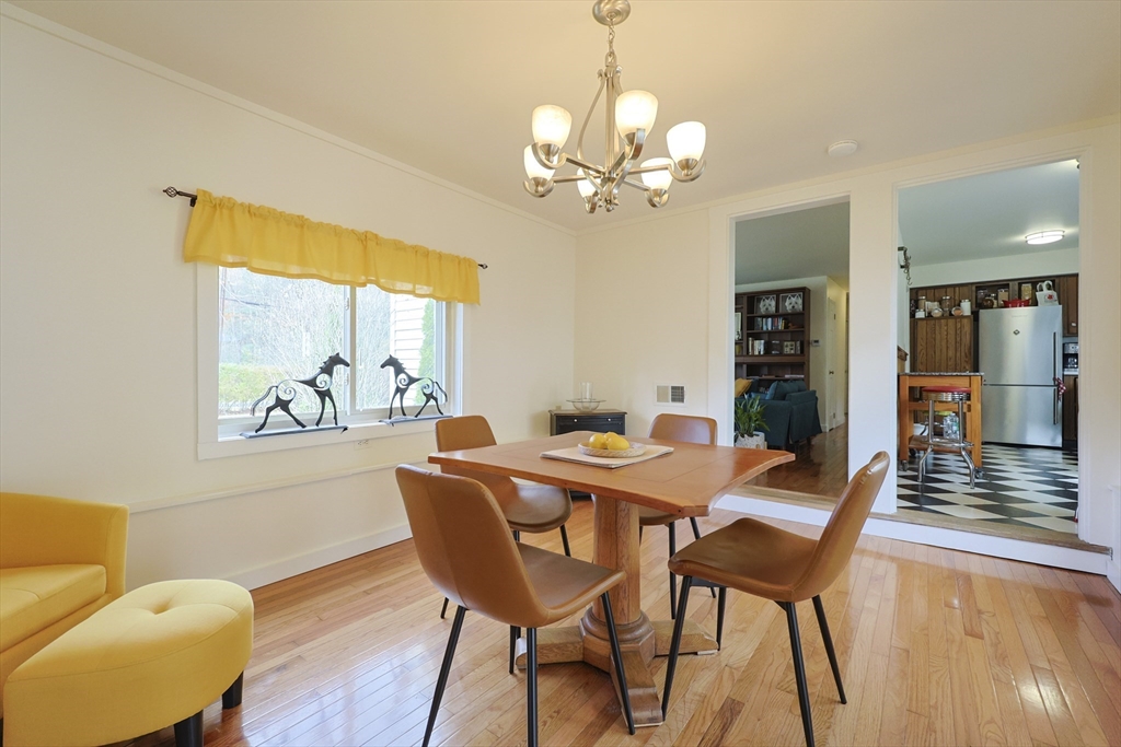16 East New Lenox Road Lenox, MA 01240 - Photo 13 of 29 a view of a dining room with furniture wooden floor and a chandelier