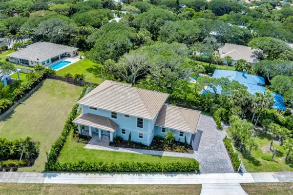 an aerial view of a house