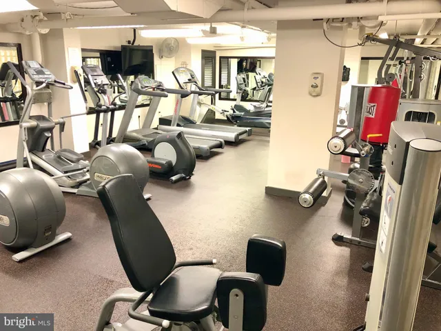 a view of a room with gym equipment