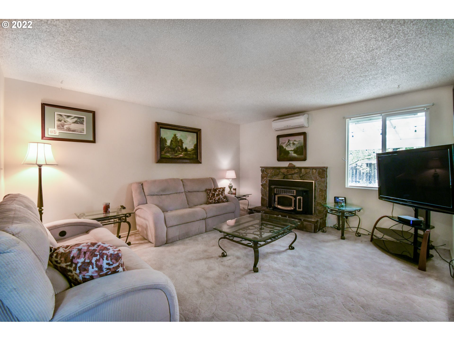 167 V Street Springfield, OR 97477 - Photo 3 of 23 a living room with furniture a fireplace and a flat screen tv