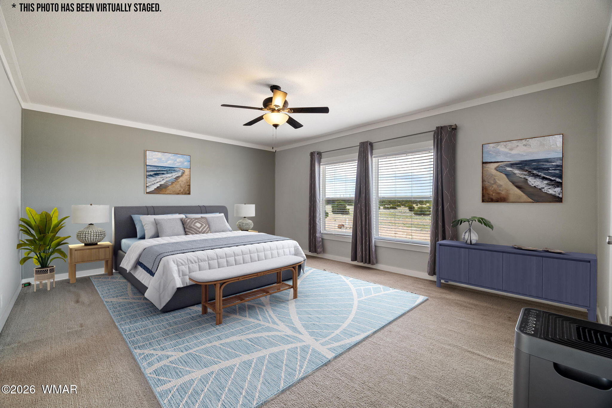 159 County Road St. Johns, AZ 85936 - Photo 18 of 59 a spacious bedroom with a large bed and a chandelier