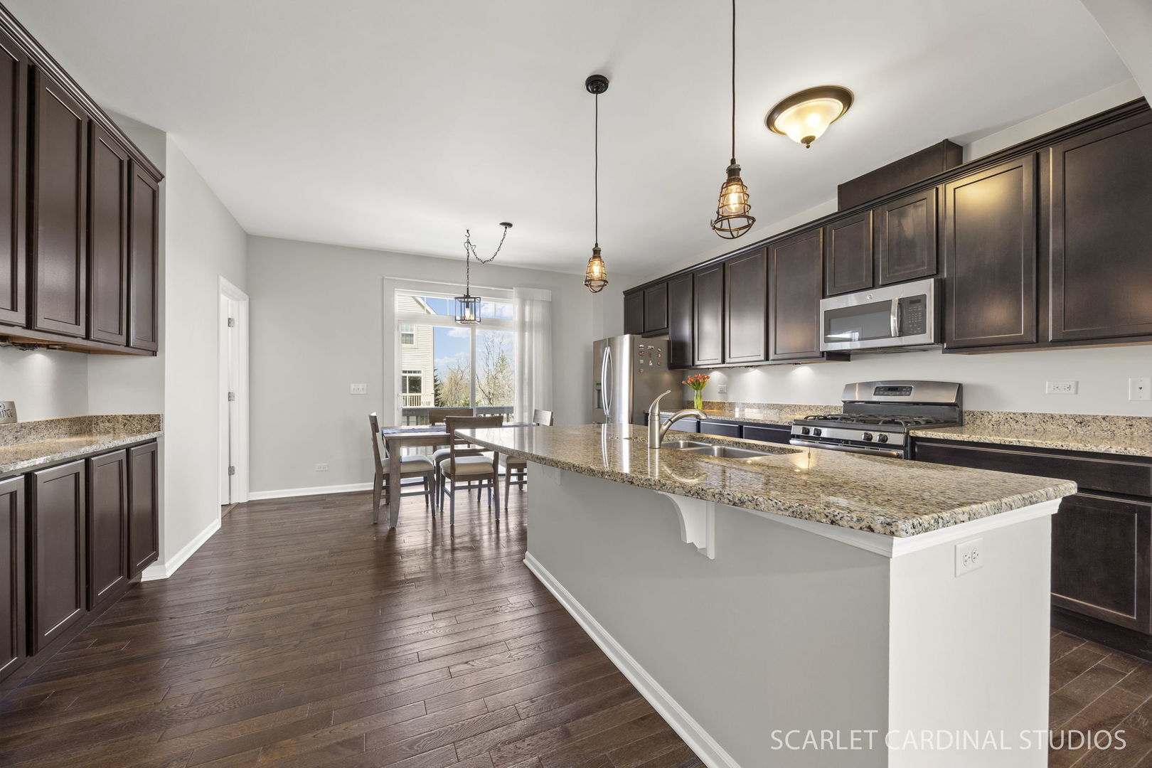 259 Bennett Drive Carol Stream, IL 60188 - Photo 4 of 31 a kitchen with stainless steel appliances granite countertop a refrigerator a stove top oven a sink dishwasher a dining table and chairs with wooden floor