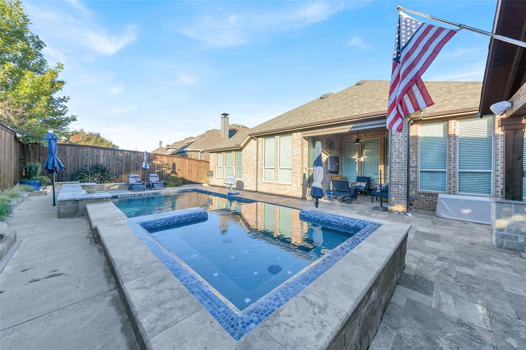 1001 West Bluff Way Roanoke, TX 76262 - Photo 30 of 40 View of swimming pool featuring a patio, a fenced backyard, and an in-ground hot tub