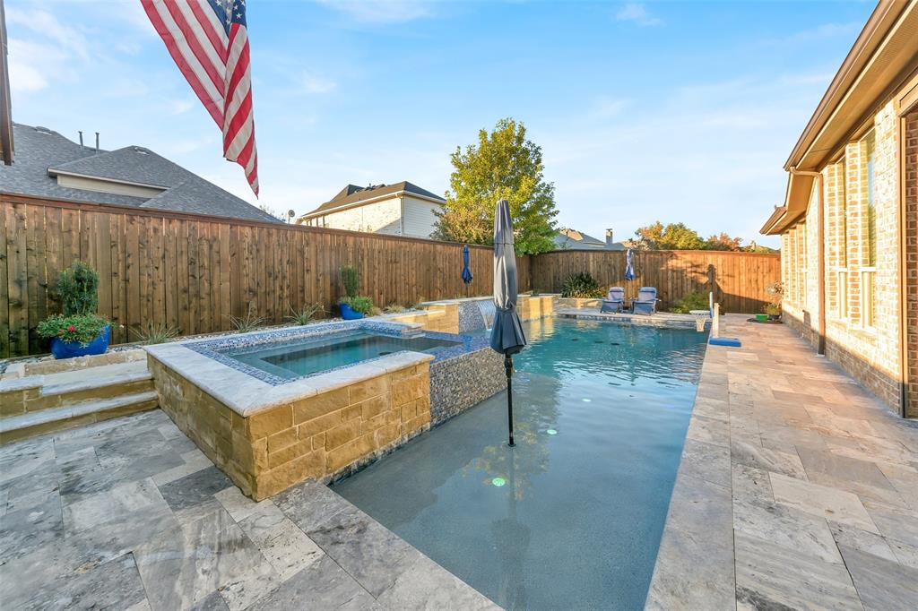 1001 West Bluff Way Roanoke, TX 76262 - Photo 39 of 40 View of swimming pool with a fenced backyard, a patio area, and a pool with connected hot tub