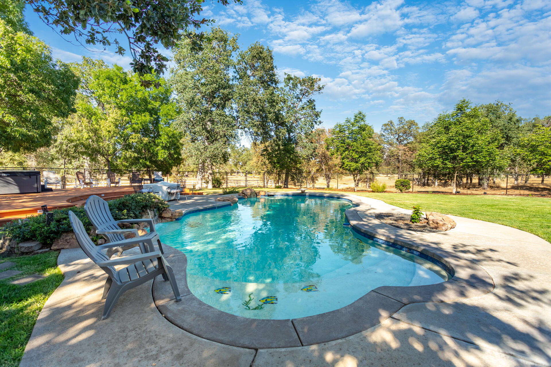 7307 Del Rico Court Palo Cedro, CA 96073 - Photo 6 of 55 a view of a swimming pool with a yard and outdoor seating