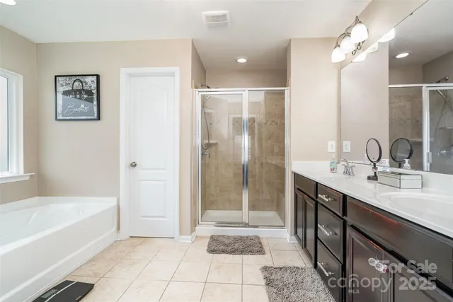 a bathroom with a tub a sink and a mirror