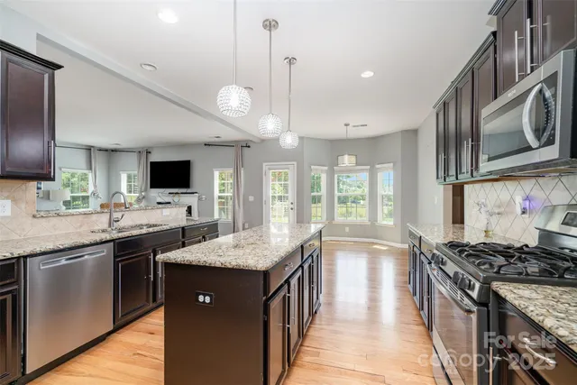 a kitchen with stainless steel appliances granite countertop a stove and a sink