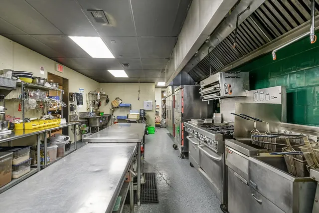 a kitchen with lots of counter top space