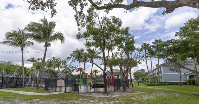 a view of a yard with palm trees