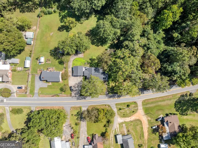 a view of a city with lush green forest