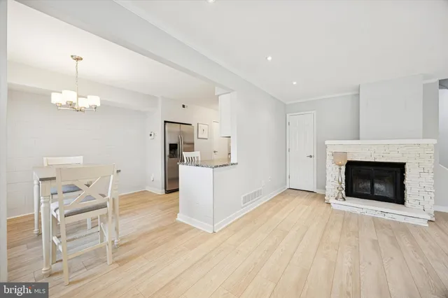 a view of a livingroom with a fireplace