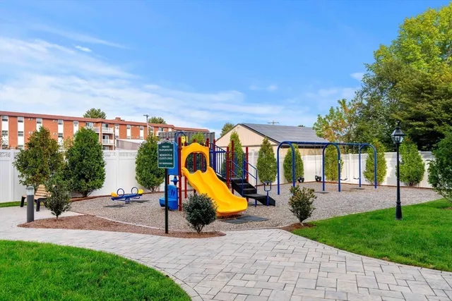 a view of a park with slide