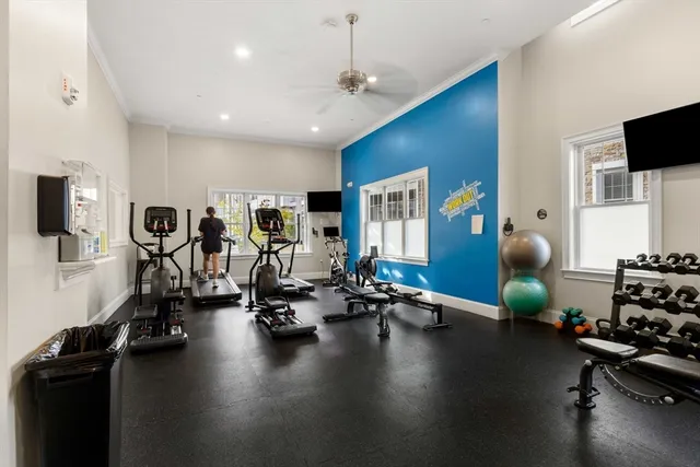 a view of a room with gym equipment