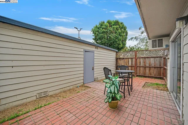 a porch with seating space