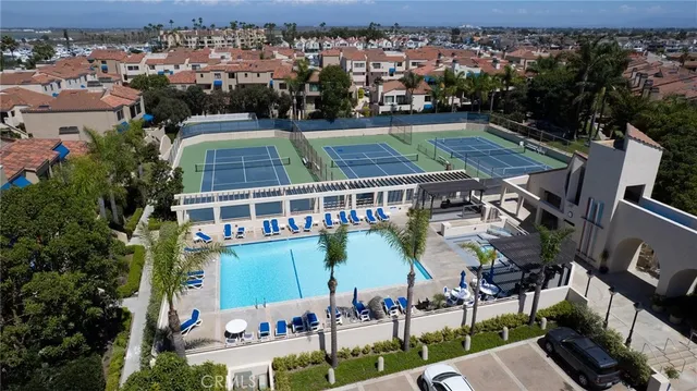 an aerial view of a house with a garden