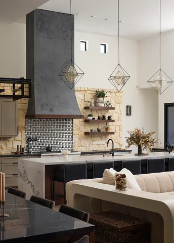 a kitchen with a stove and cabinets