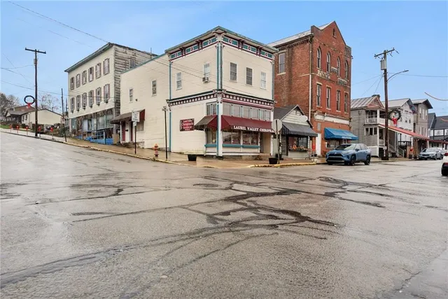 a front view of a building with street