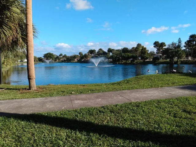 an aerial view of a yard with a lake view